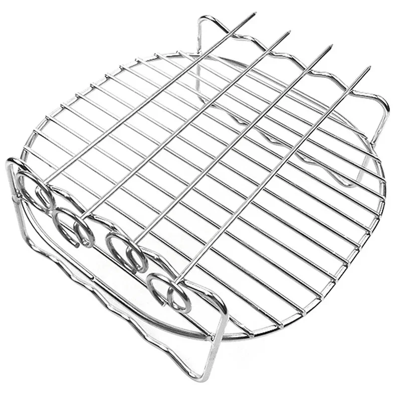 Justdolife 7Inch Air Fryer Rack Set Versatile Grilling Rack Double Layer Rack with Skewers Steaming Drain Oil Holder for Kitchen