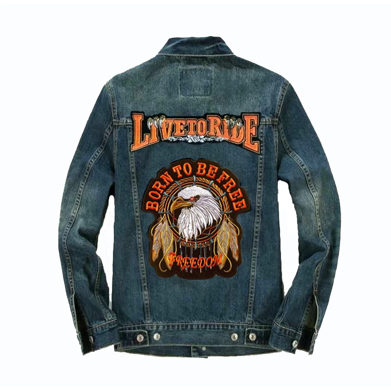 Animal Classic Large  Embroidery Patches Eagle  Born To Be Free  American For Jacket Back Vest  Biker Punk Accessories Sew On