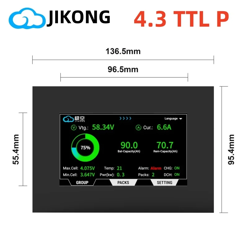 JIKONG JKBMS V19 4.3 Inch Smart Touch Screen Display 4.3 TTL P Perfectly Matched With V19 PB JK BMS Energy Etorage