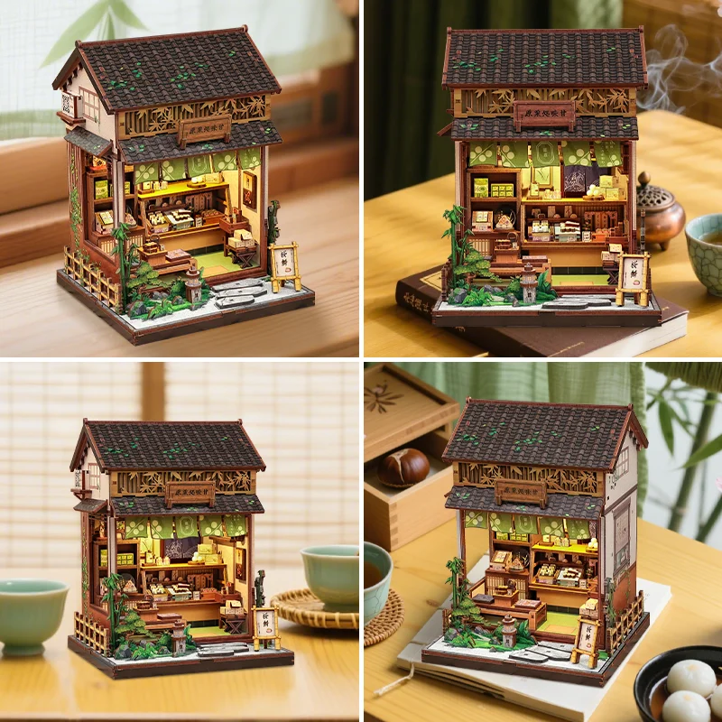 CUTEBEE Casa de muñecas de madera, Kit de rincón de libros, modelo de casa en miniatura con luz Led Kanmi-dokoro Kurihara para Idea de regalo de Navidad