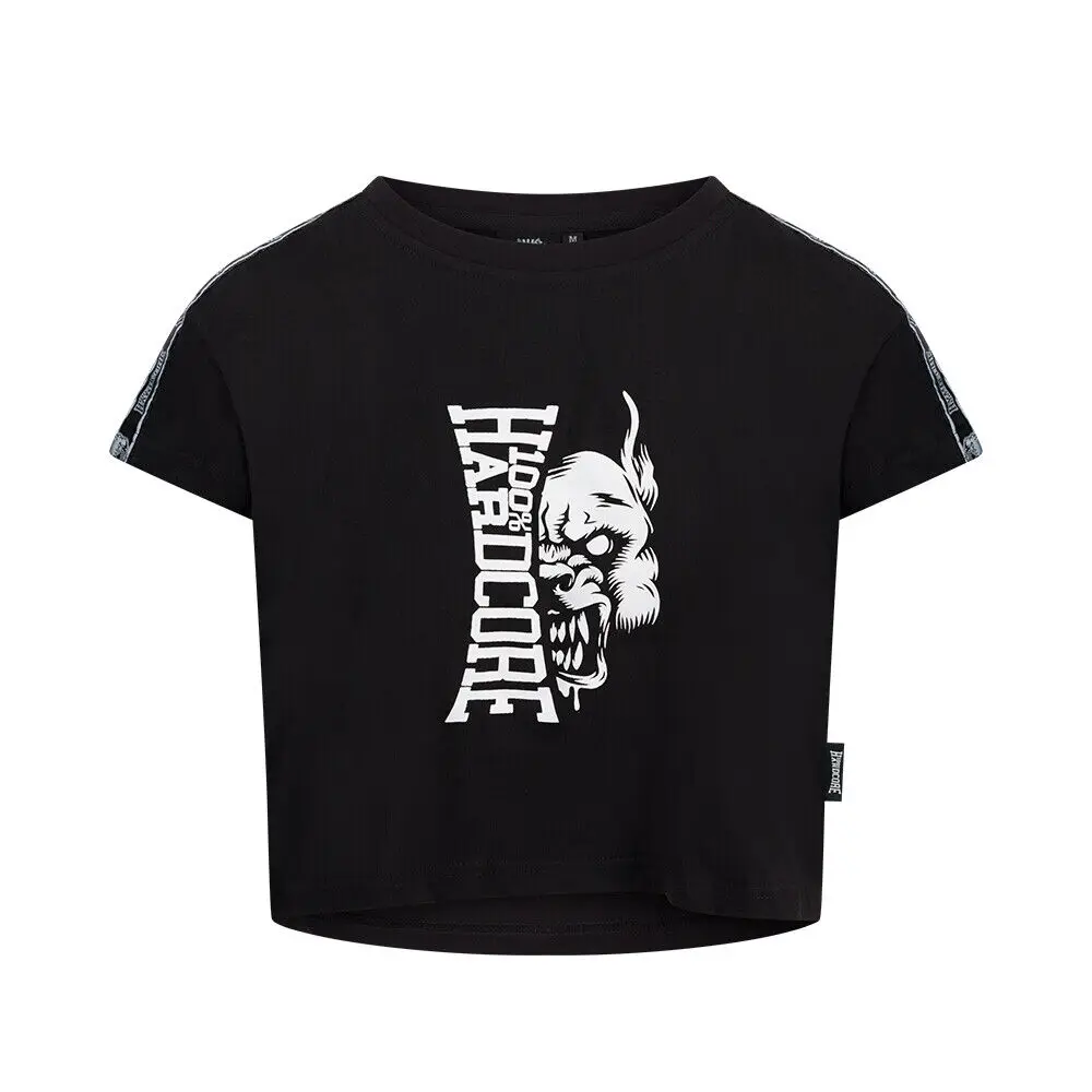 100% HARDCORE Ladies Cropped 'Essential Rage' T-Shirt | Black Belly Free Gabber