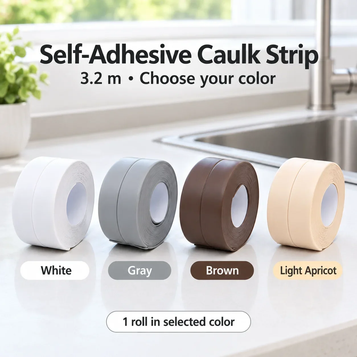 Self-adhesive Sealing Tape PVC Oil-Proof Kitchen Sink Edge Caulk Tape Waterproof Bathroom Toilet Corner Wall Sticker