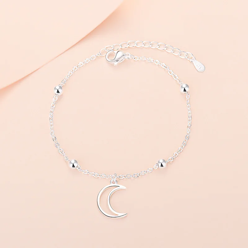 Sterling Silver Color Bracelets for Women Moon Represented Heart Charm Hand Chain Link Orignal Fashion Jewelry With Stamp