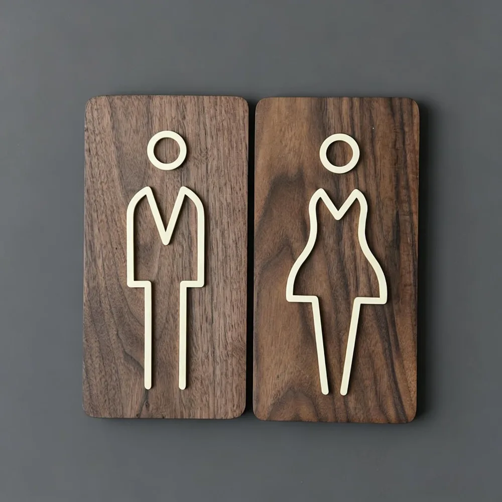Brass Restroom Door Sign, Gold Bathroom Sign, Male and Female Toilet Sign, Modern Office Signage, Bathroom Door Sign - Home