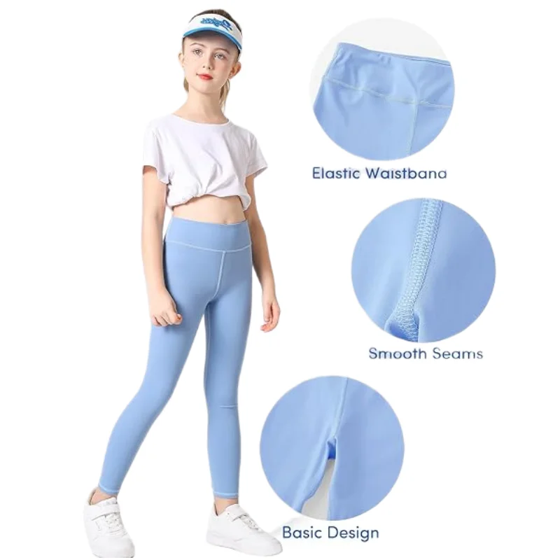 3-12 Years Girls Sports Leggings Ankle Length Kids Dance Running Yoga Pants Teens Soft Comfortable Athletic Workout Tights