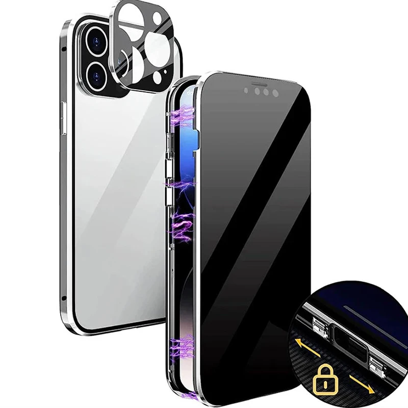 Magnetische Vollschutz-Anti-Spionage-Glashülle für iPhone 17 16 15 14 13 12 Pro Max Datenschutz-Handyhüllen mit Kameraschutz