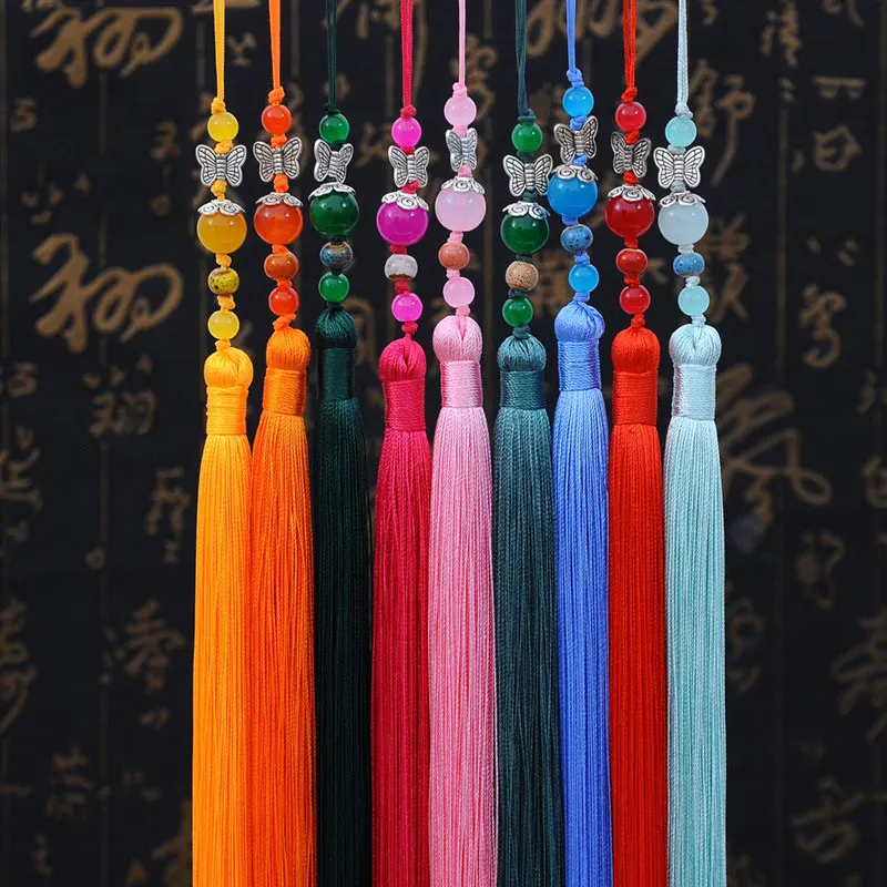 

1PC Fan Tassel Silk Tassels fringe with Hanging Rope Butterfly Fan Spike Hand knitting Tassels for DIY Craft Accessory