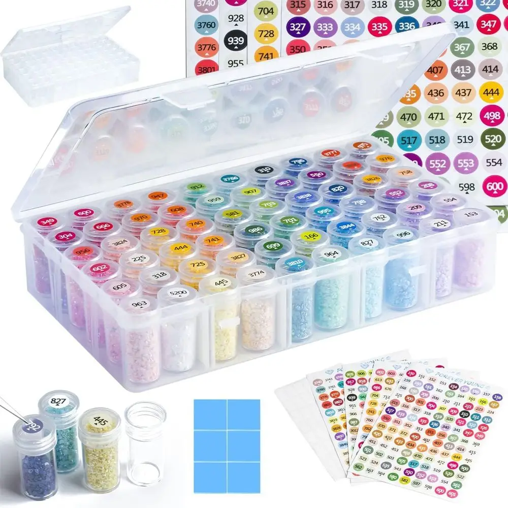 

60-Grid Bead Organizer Set with Labels for Diamond Painting Storage and Accessories
