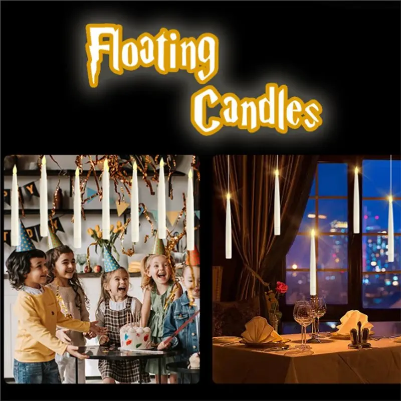 ABKU-For Birthday Theme Party For Halloween Window Decor 10 Pcs Floating LED Candles With Wand Remote Magic LED Candles