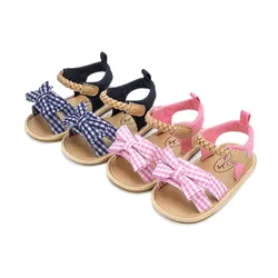 Meckior estate neonata sandali scarpe da bambino fiocco Plaid neonati ragazza sandali da giardino neonato antiscivolo fondo in gomma primi camminatori