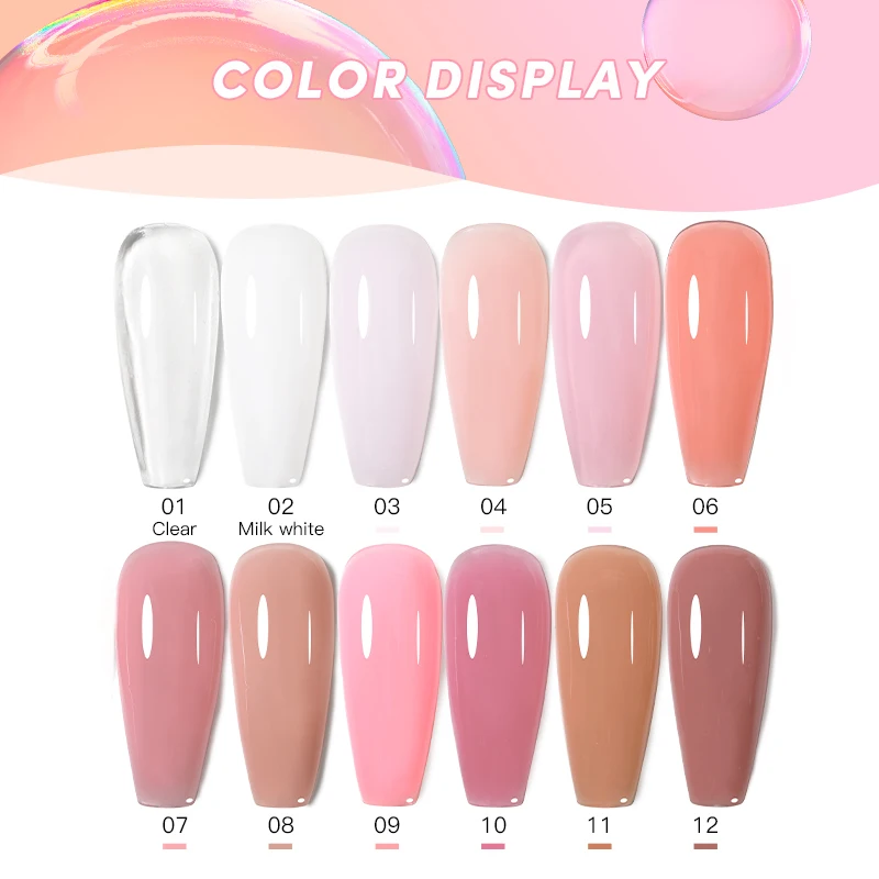 15ml Extension Gel Nail Polish Builder Nails Gels Clear Nude Pink Nail Art UV LED 12 Colors Hard Gel Manicur Semi Permanent