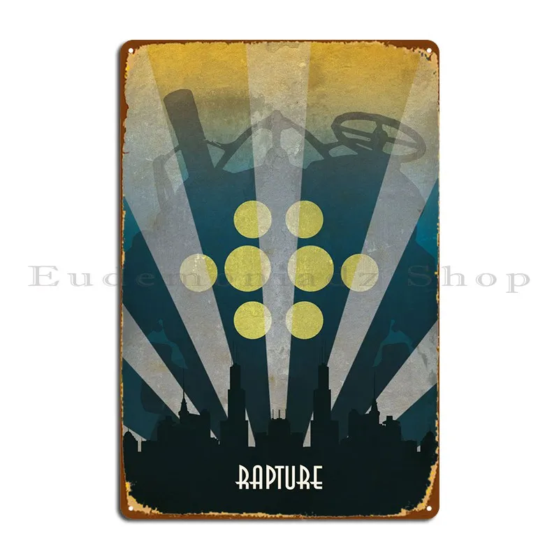 Bio Shock - Welcome To Rapture Metal Sign Poster Wall Cave Printed Wall Decor Decoration Living Room Tin Sign Poster