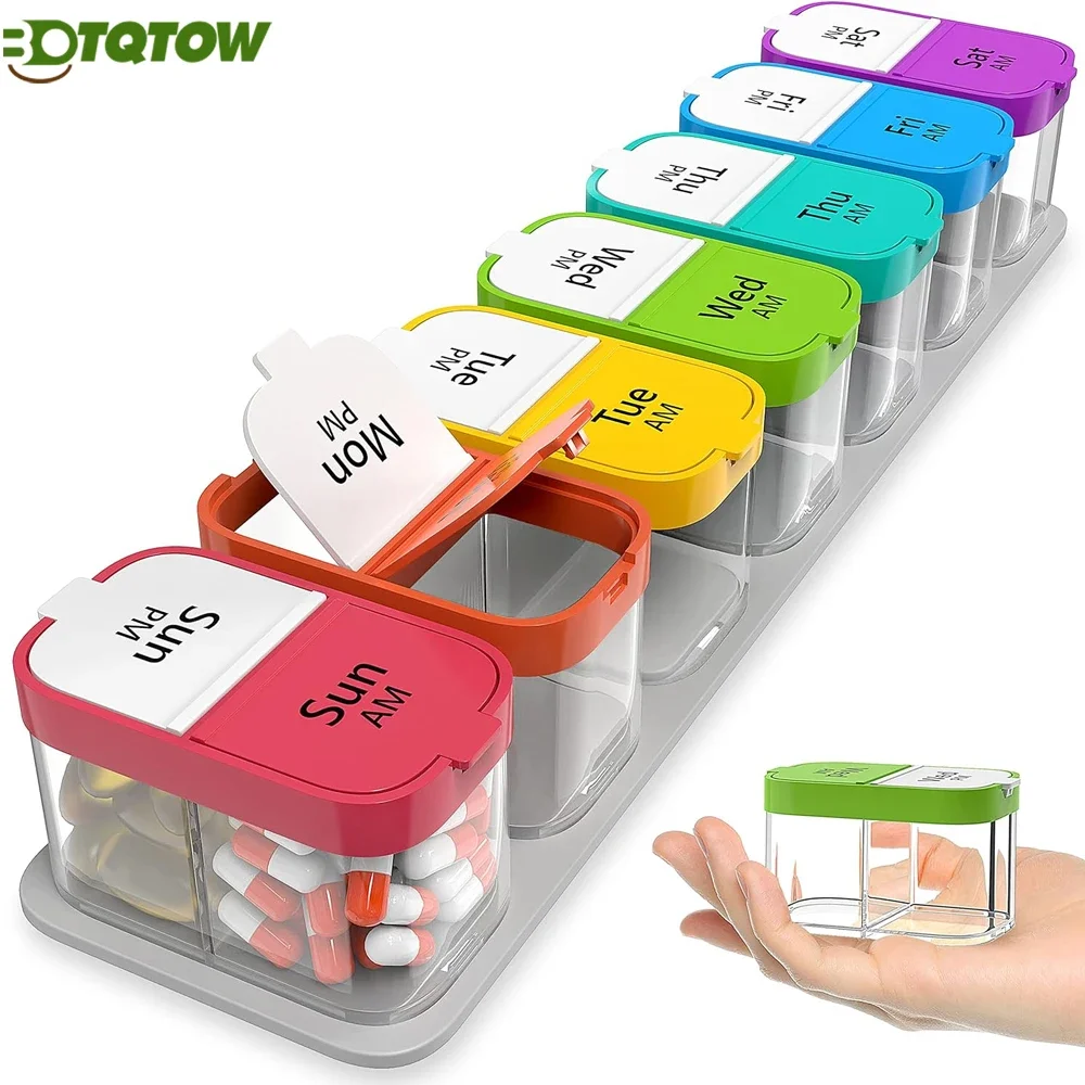 1PCS Large 7 Day Pill Organizer - 2 Times a Box Case XL Am Pm Container Holder Daily Medicine Weekly Medication Pils Organizers