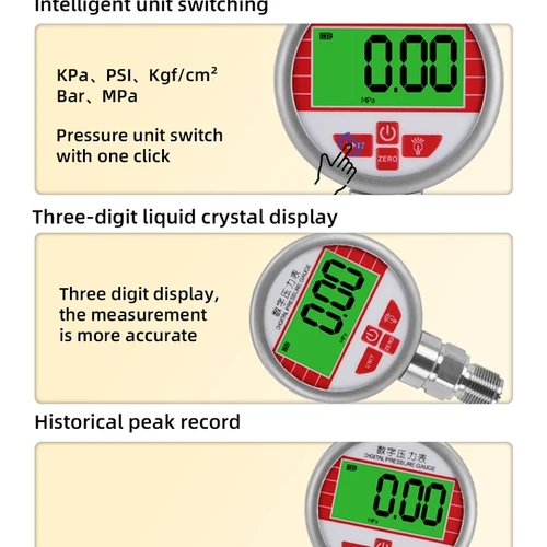 바 mpa psi 디지털 압력 게이지 LCD 디스플레이, 0-600Bar 공기 액체 연료 오일 물 디지털 압력계, 저압 게이지 