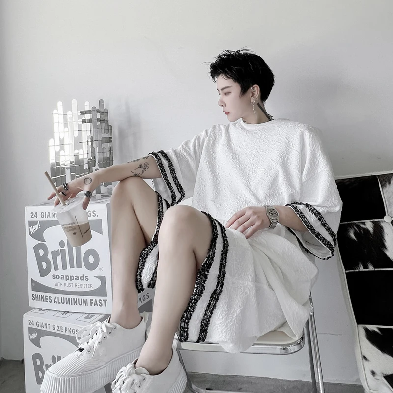 

Летний новый модный комплект из двух предметов: футболка с круглым вырезом и топ с плетеным поясом, повседневный стиль, трендовый бренд Haome