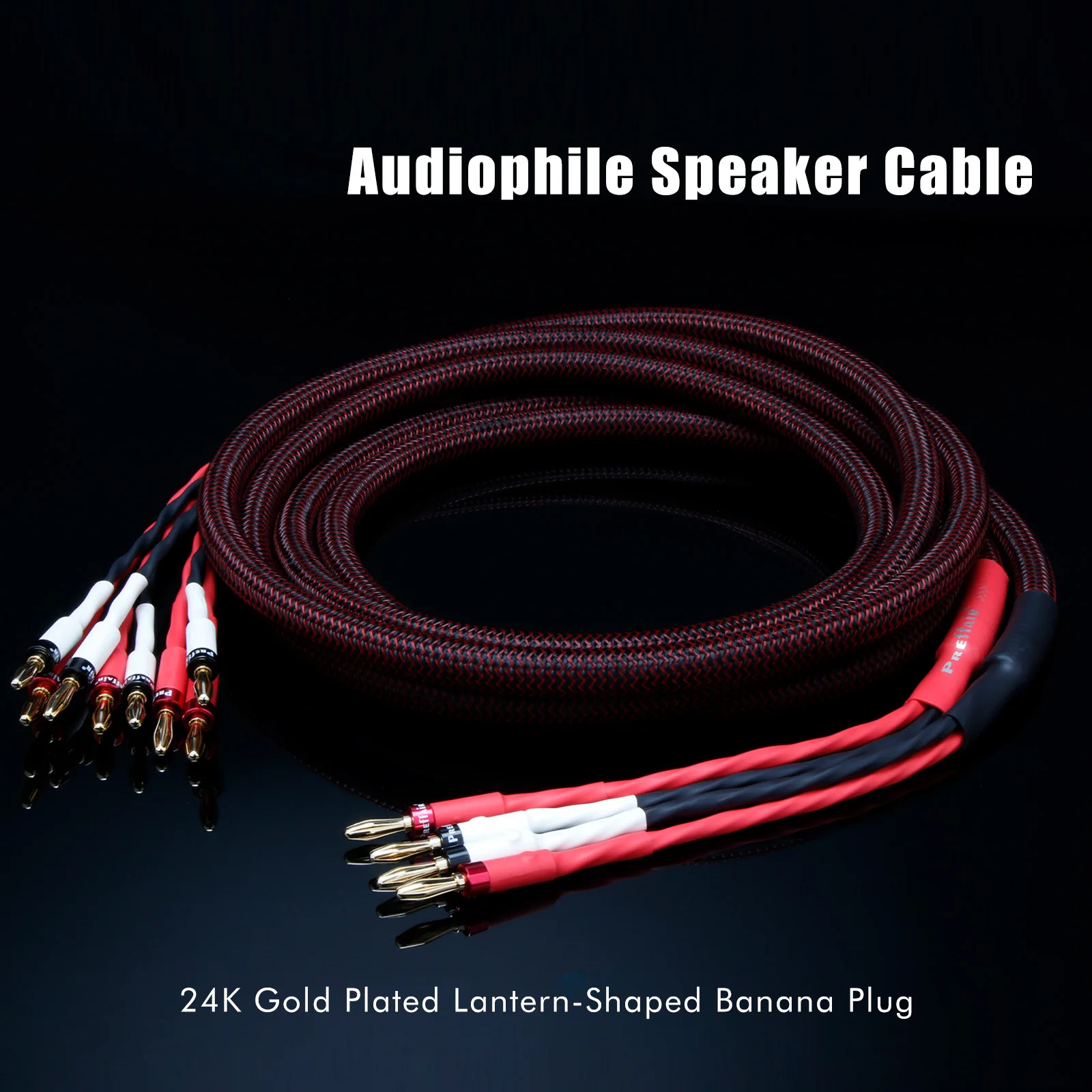 Paar Bananen-Lautsprecherkabel, 9 AWG, OFC, kupfergeschirmte Lautsprecherkabel, vergoldete Anschlüsse, geflochtene Hülsen, Schutzverstärker – Detail 1