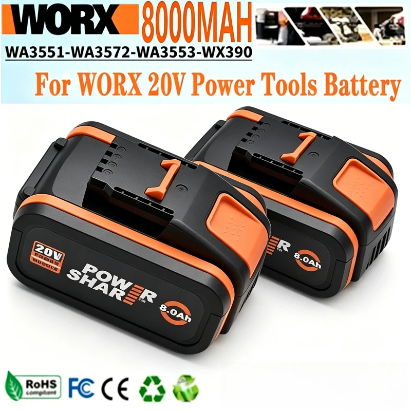 

WORX Original 20V PowerShare 8.0Ah High Stability Rechargeable Lithium Battery WA3572, for WU388 Electric Saw Impact Wrench Tool