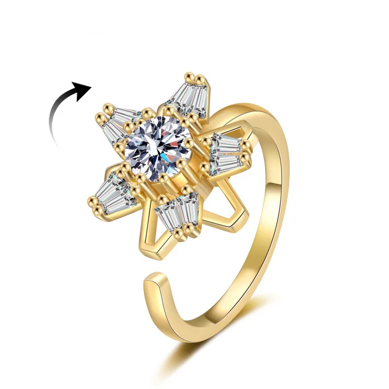 Elegant Daisy Flower Rotating Anxiety Ring for Women Crystal Star Shape Anti Stress Fidget Spinner Ring Girls Finger Bague Femme