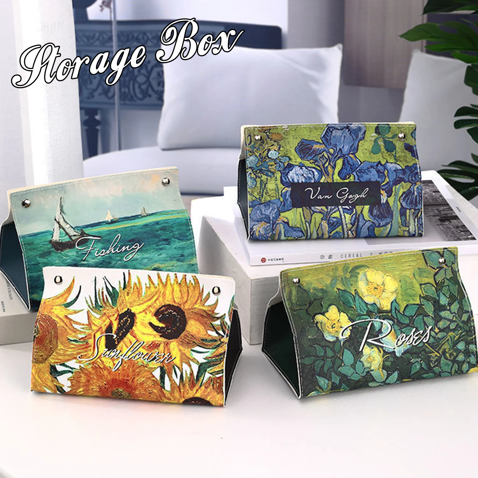 Leather Tissue Holder Oil Painting Tissue Box Bedroom Kitchen Storage Box Napkin Holder For Home Office Desk Decoration