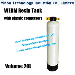 20 Liters WEDM Resin Tank with two plastic connectors, resin container exchangeable deionising cartriges, DI Resin Bottle 20L