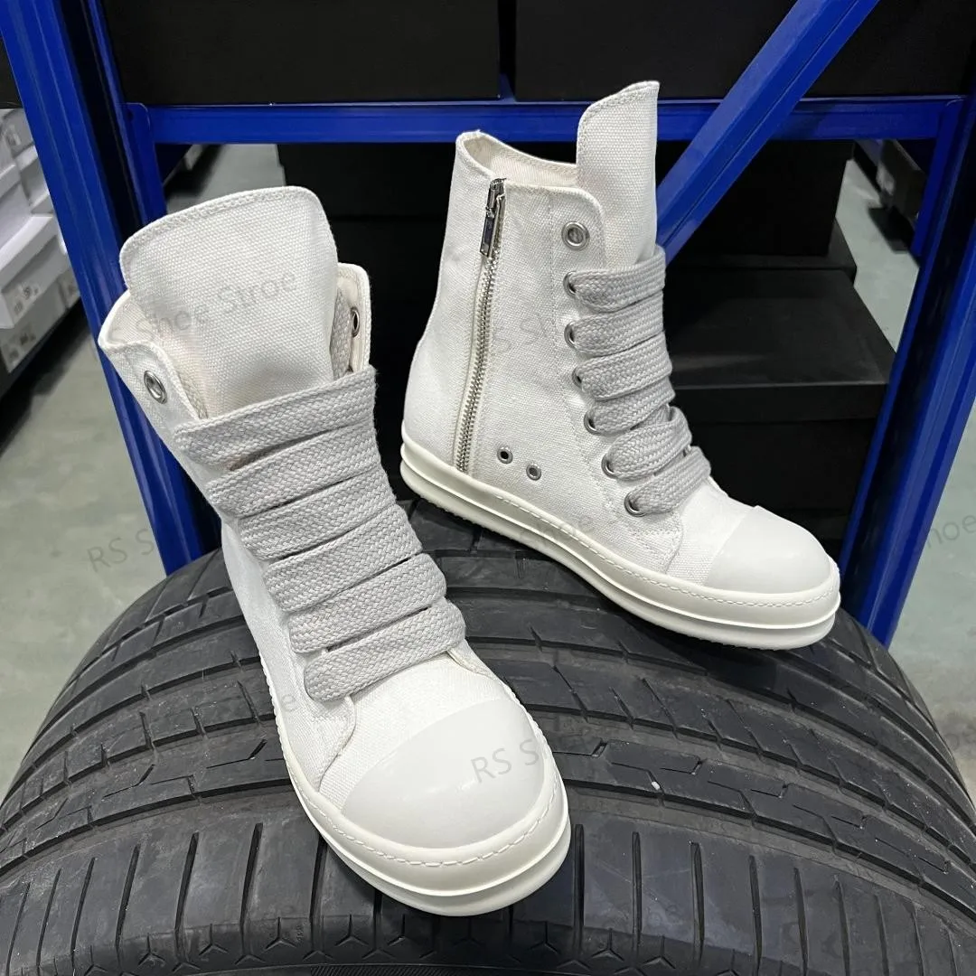 

Ro Luxury Sneakers Beige Canvas High Top Shoe Casual Shoes Quality Men Boots Classic Design Jumbo Laces Women Sneaker Ankle Boot