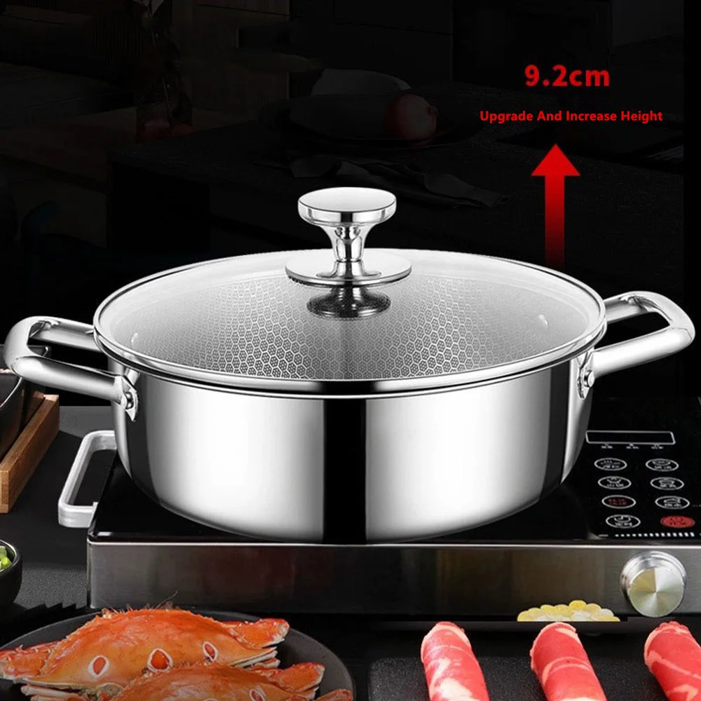 

410 Stainless Steel Soup Pot Honeycomb Non-Stick Pot Wok With Lid Household Kitchen Induction Cooker Gas Stove Universal Hot Pot