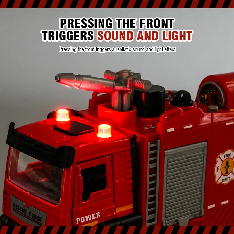 1/32 Fire Truck Model Toy Car Die-cast Metal Light Sound Simulation Water Spray Rescue Vehicle Pull-Back Car Models for Kid Gift