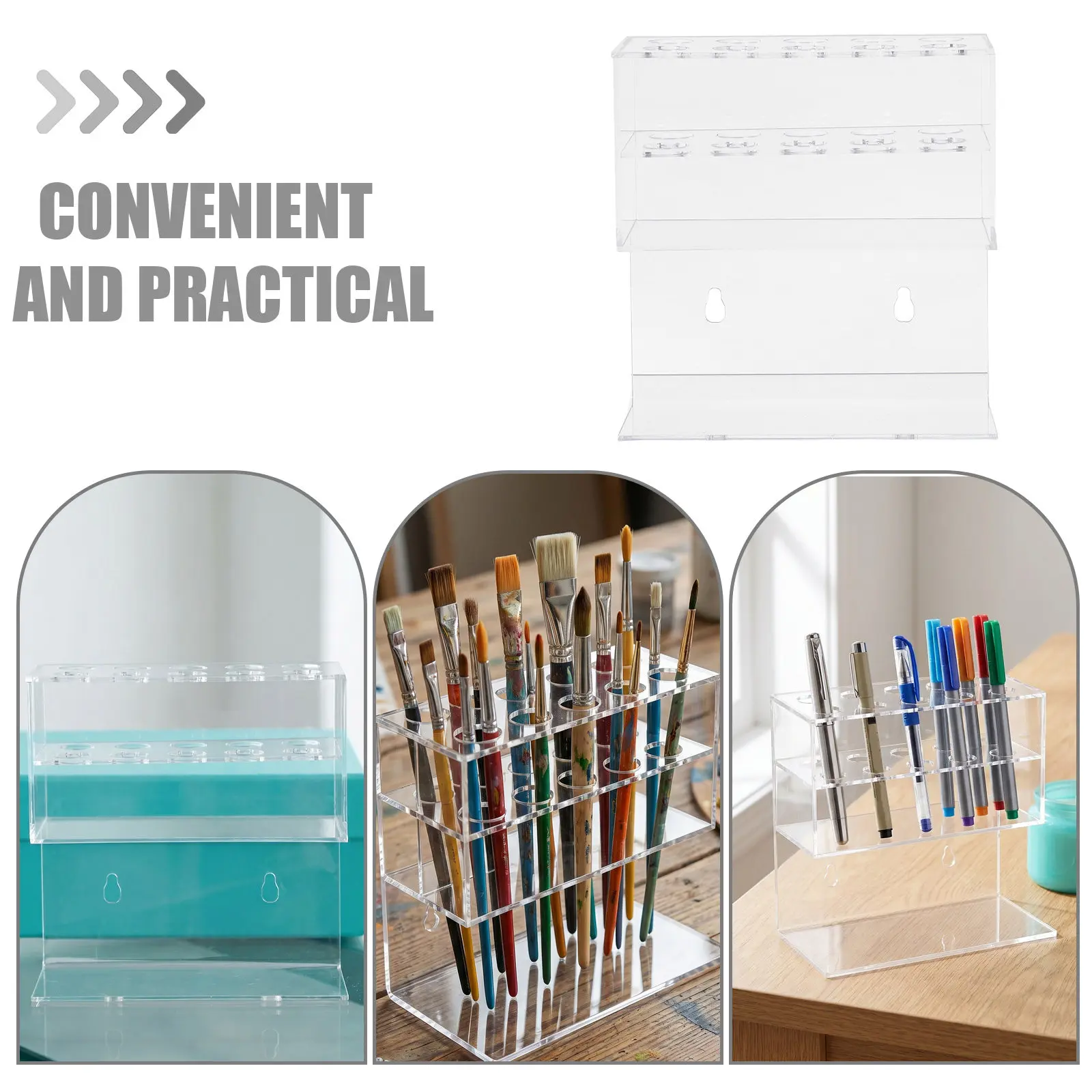 Clear Acrylic Pen Holder Dual Layer Large Capacity Wall Mounted Pencil Cup Dry Erase Marker Organizer Conference Room Classroom