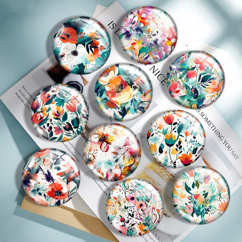 Beautiful Spring Floral  12mm/16mm/20mm/25mm/30mm demo flat back making mixed 10pcs Round photo glass cabochon findings