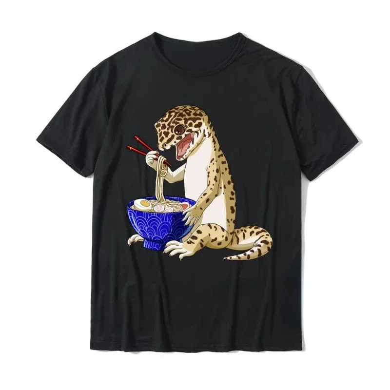 Funny Kawaii Print Ramen Reptile Leopard Gecko T-shirt Japan Anime Cartoon Tees Men Women Summer Breathable Creativity Tops