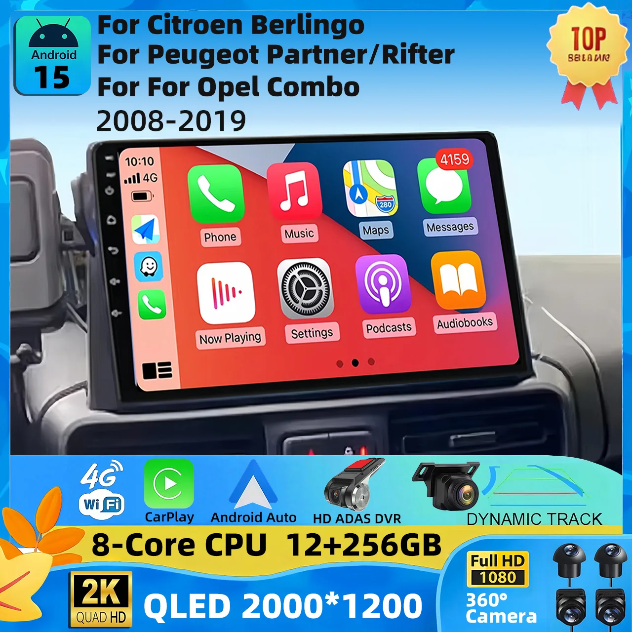 Navegación GPS Android para Citroen Berlingo 2019, Peugeot Partner, Peugeot Rifter 2020, Opel Combo, radio de coche 4G 2 Din