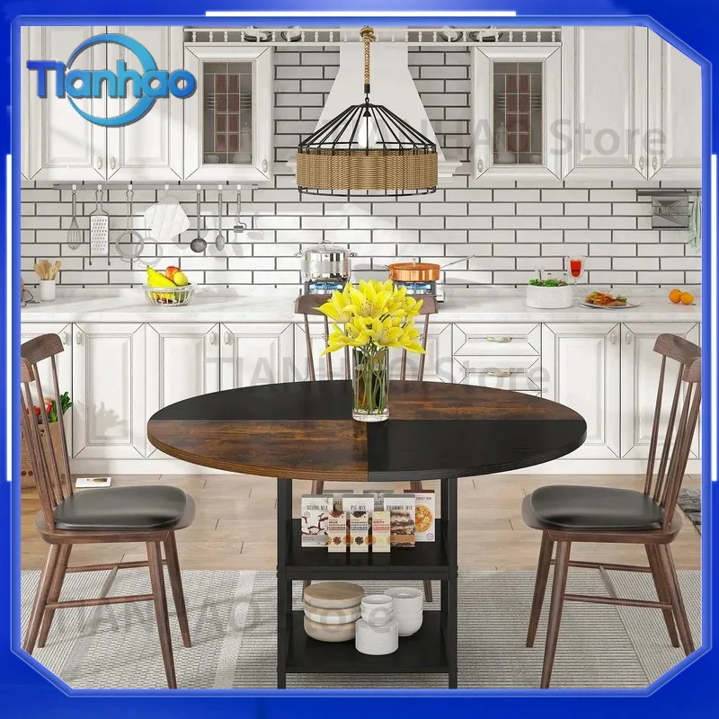 Popular New Chinese Style Round Dining Table for Home Use Small Space Round Movable Dining Table for Restaurant for