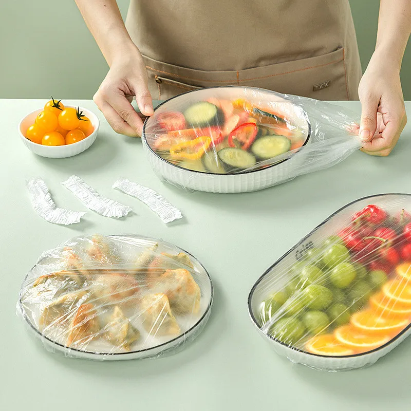 100pcs Elastic Food Cover Plastic Wrap Disposable Kithchen Refrigerator Fruit Food Stretch Protect Flim Dustproof Keep Fresh Bag