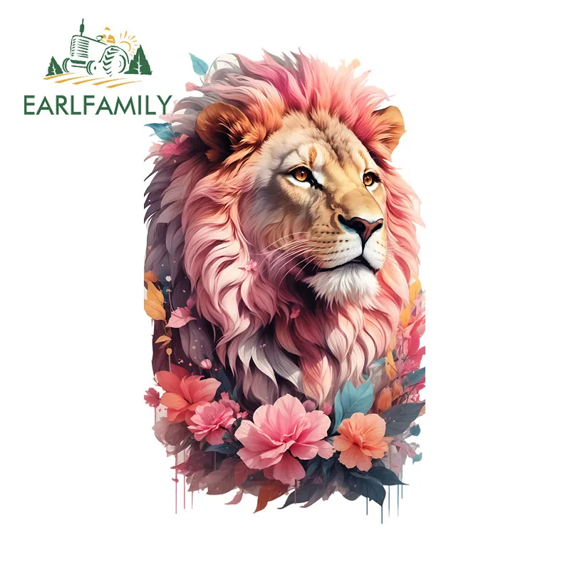 EARLFAMILY الأسد رئيس الكتابة على الجدران الكرتون سيارة ملصق مقاوم للماء الثلاجة المحمول دراجة نارية JDM ملصق مائي الإبداعية مقاومة للخدش سيارة التسمية