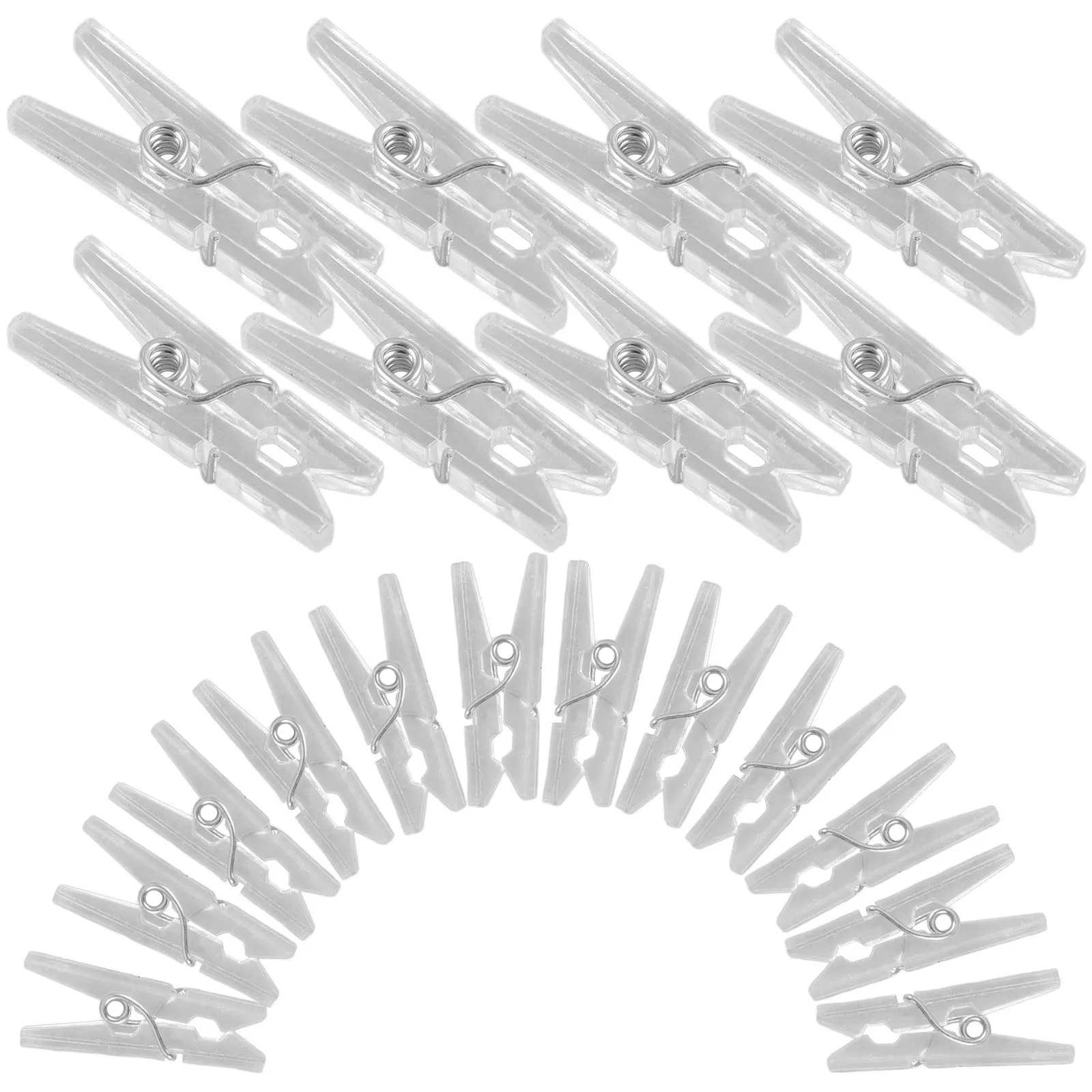 คลิปหนีบสปริงใส 50 ชิ้น ขนาด 25x1 ซม. ทำจากพลาสติก ใช้หนีบผ้า ตกแต่งผนัง ติดโน้ต แขวนรูปภาพ หรือกระดาษ
