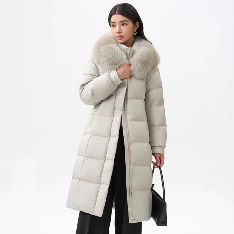 

Chericom женский длинный пуховик 2025, зимняя теплая куртка на молнии с капюшоном и меховой отделкой, стеганый дизайн, повседневная верхняя одежда с белой уткой Y309216Y