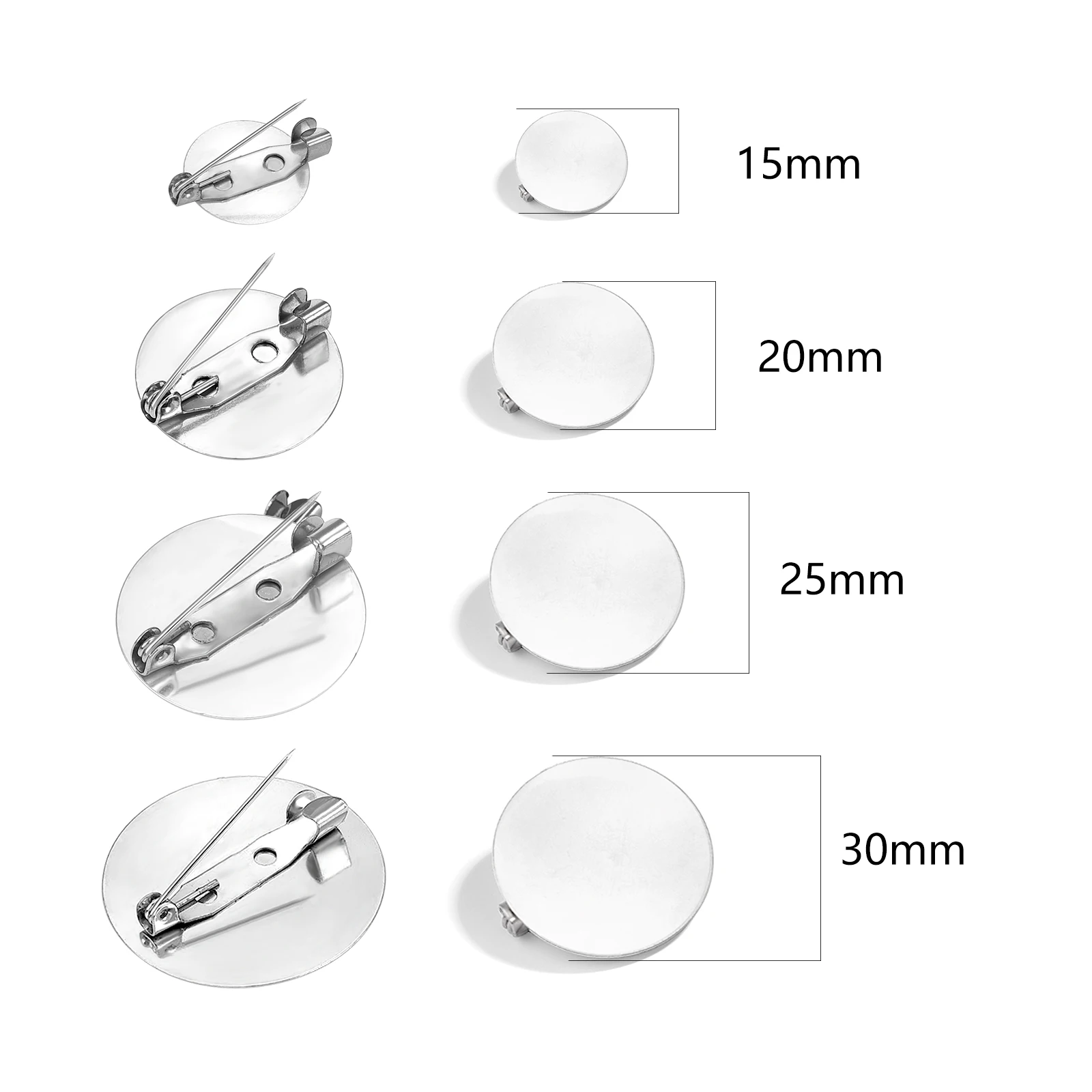 20pcs/Pack 15/20/25/30mm Flat Brooch Base Round Blank Flat Tray Cameo Settings Charms For Jewelry Making DIY Findings Wholesale