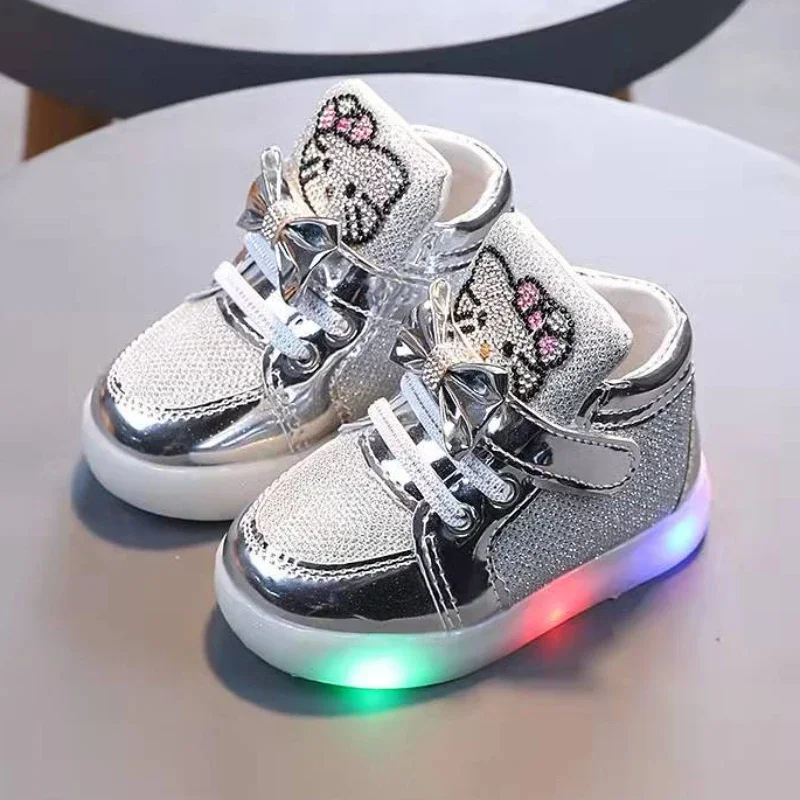 New Disney Children Luminous Shoes Boys Girls Hello Kitty Shoes Flashing Lights Fashion Sneakers Toddler Little Kid LED Sneakers