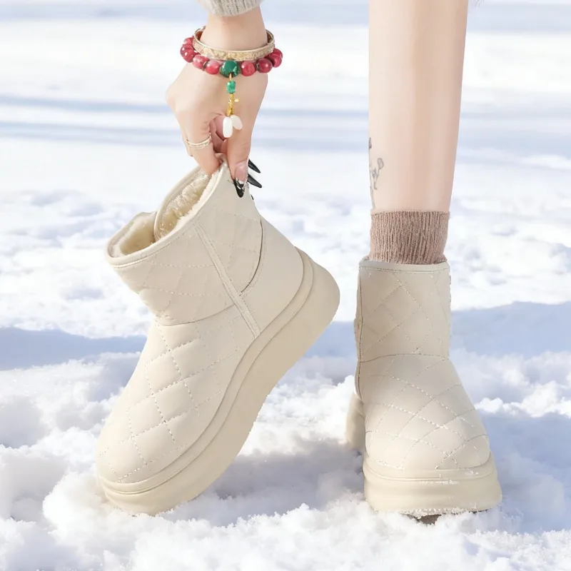 

Новые женские зимние сапоги 2026 года с меховой подкладкой, повседневные, на флисовой основе, утолщенные, нескользящие, водонепроницаемые, из плотного хлопка