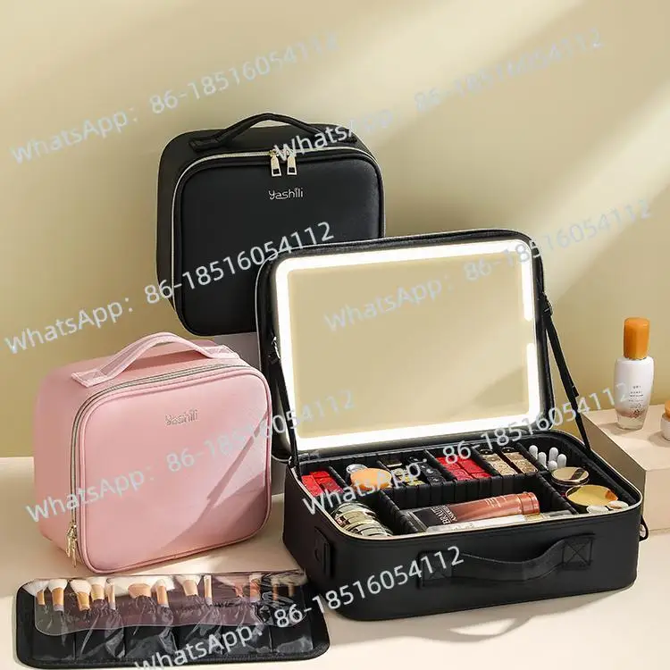 

Cosmetic bag with mirror LED with light storage bag women's 2024 new suitcase portable large-capacity home travel