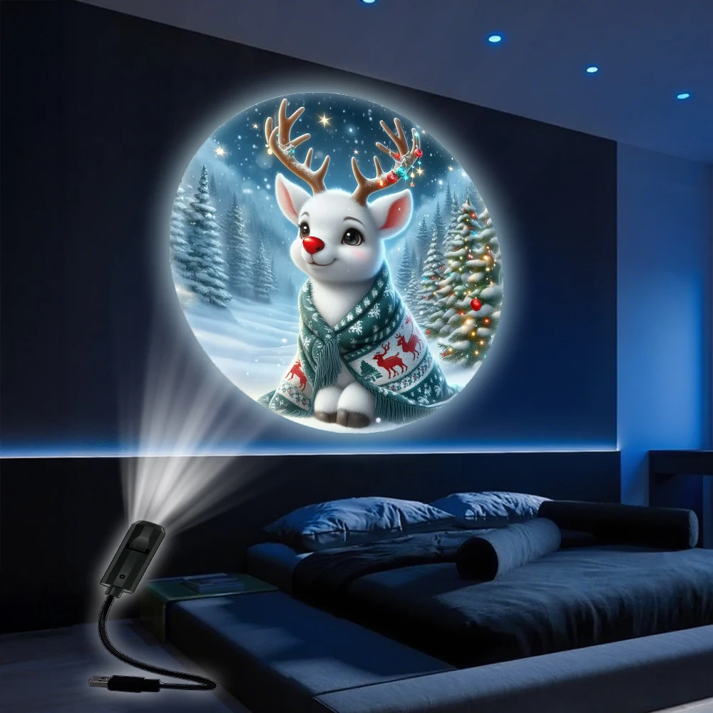 

Светодиодная проекционная лампа с рождественским лосем, подходит для создания рождественской атмосферы, романтический ночник для спальни.