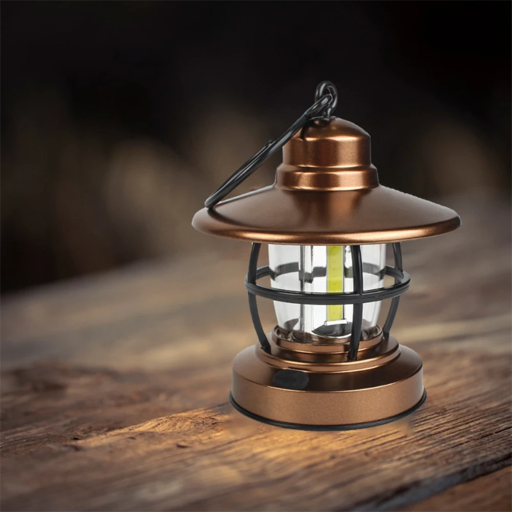 Lámpara de linterna de Camping Vintage, iluminación portátil para montañismo al aire libre, linterna LED con batería, luz colgante para tienda de