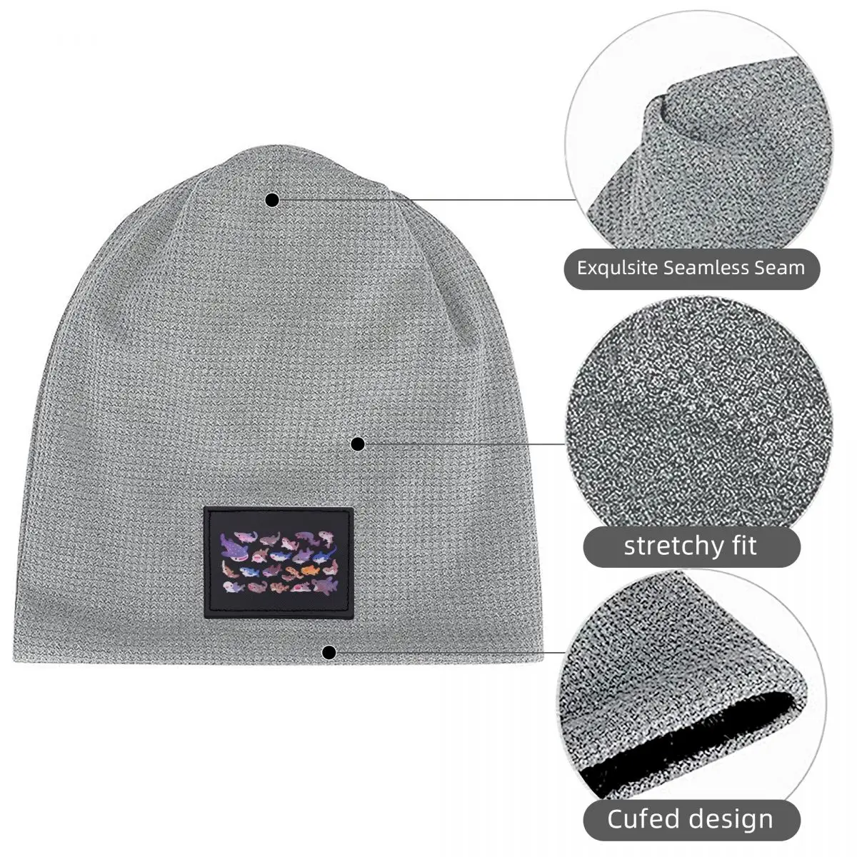Shark Day Waffle Knit Fleece Lined Beanie with PU Leather Patch Unisex Warm Winter Soft Cap