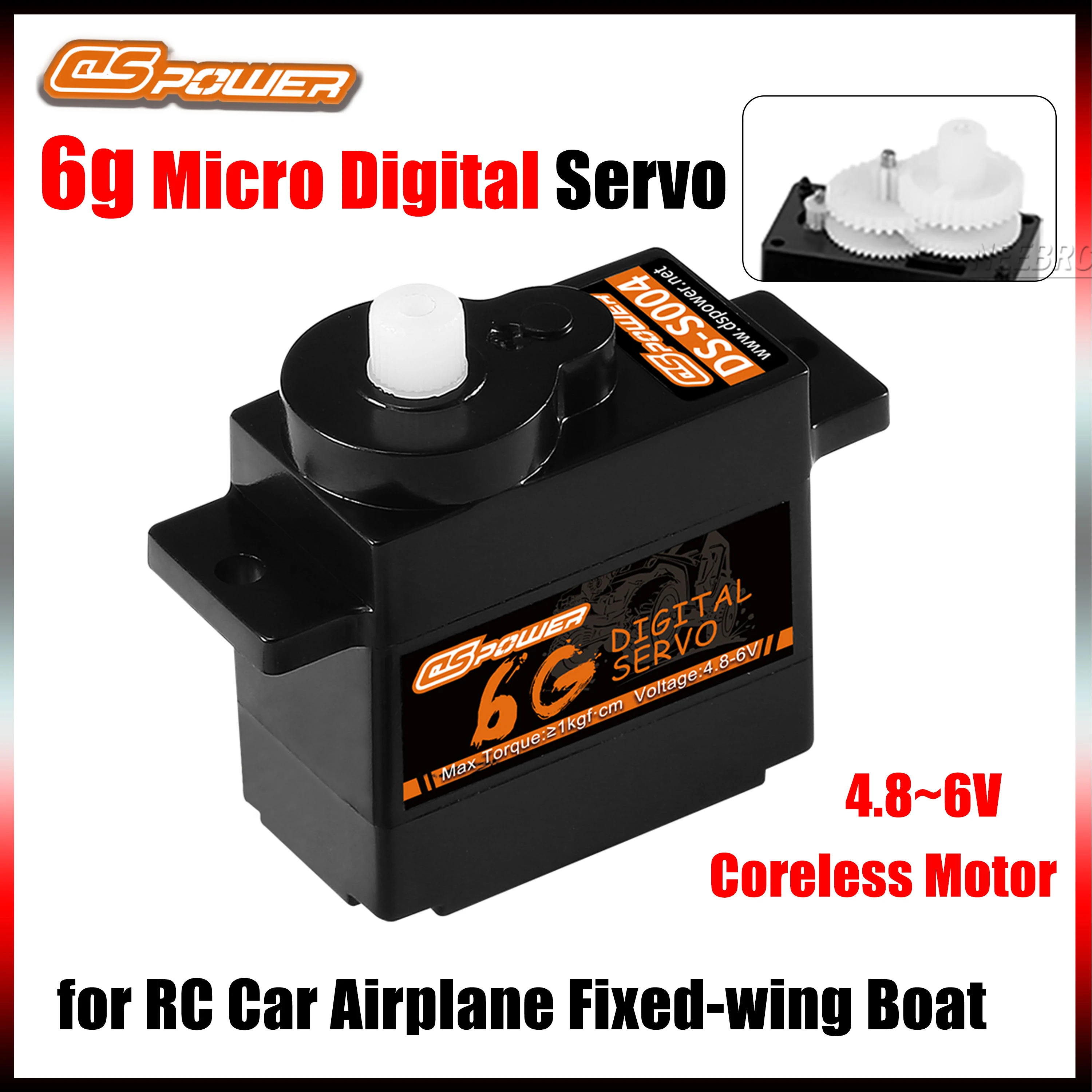 DSpower 6g Micro Digital Servo Motore Coreless con ingranaggi in plastica 4.8 ~ 6.0V DC per RC Auto Aereo Barca Aliante ad ala fissa Robot WLToys