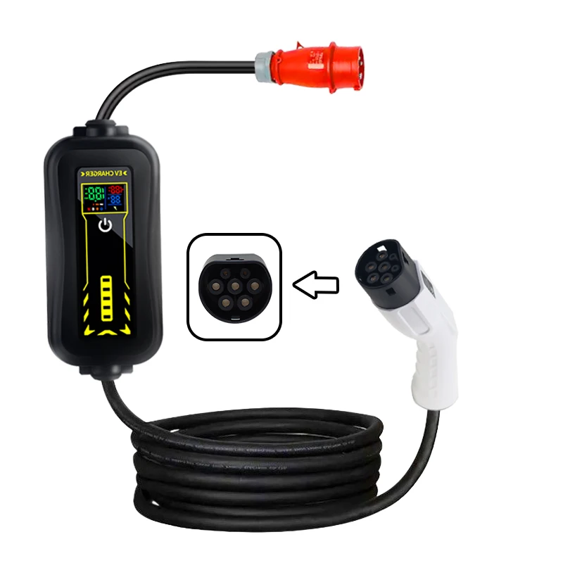Type2 ev carregador portátil 22kw 32a 3 fases IEC62196-2 esee caixa de carregamento veículo elétrico ev carros carregador cee plug 5m cabo