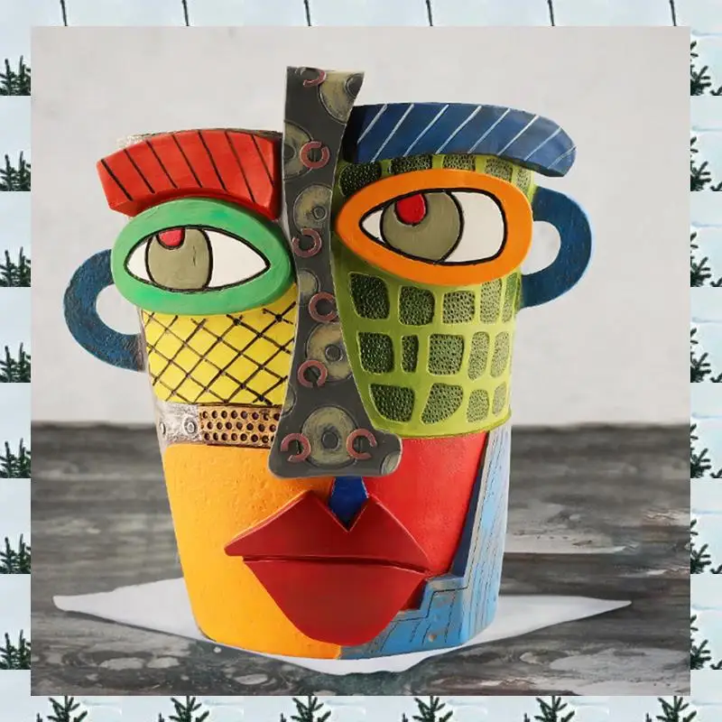 

ABLG Abstract Rainbow Head Planter, Graffiti Face Planter With Drainage, Flower Plant Pots For Indoor Plants