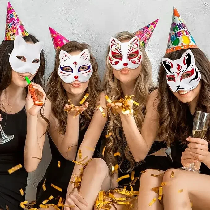 5-50 Stück Katzen- und Fuchsmasken, Halloween-Masken, leere Masken für Erwachsene, Kostümzubehör für Feiern und Rollenspiele. – Detail 4
