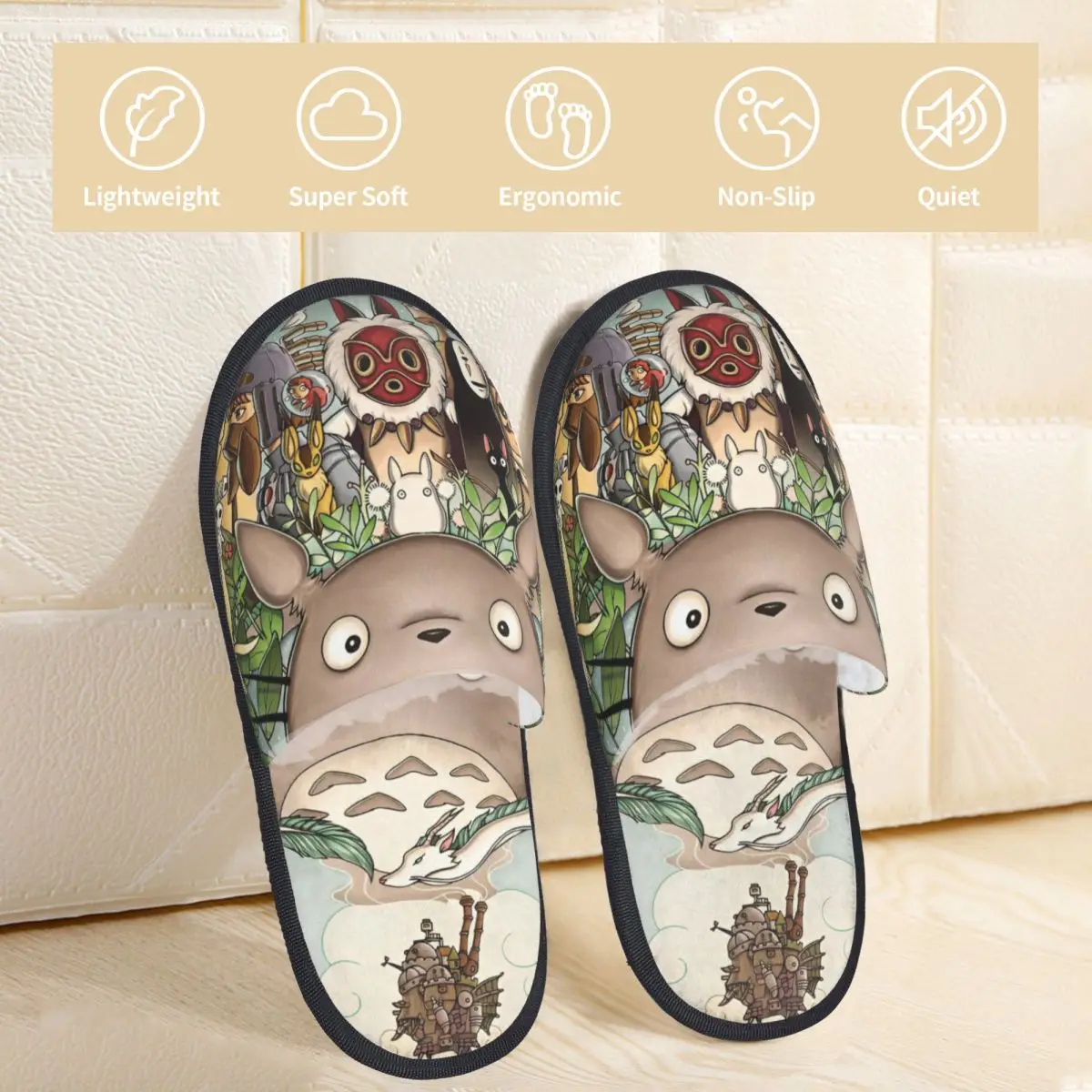 Winter Furry Slippers Cartoon Funny Cute T-Totoros Accessories Household Fur Slides Slippers Living Room  Soft Non Slip Slides