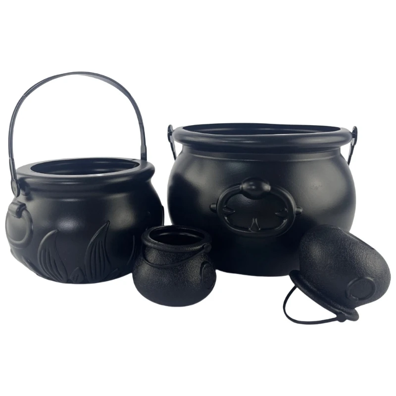 4Piece Witch Cauldron Kettles for Halloween Treats, Parties Favor Patrick's Day Decors Witch Cauldron Candy Holders Dropship