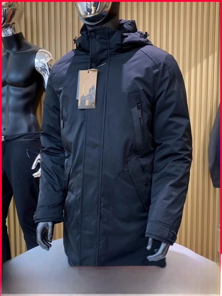 

Thiened Winter Parka Coat for Men Outdoor Cold Proof Windproof Snowproof Mid-Length Cotton Jaet Faionable Urban Sle